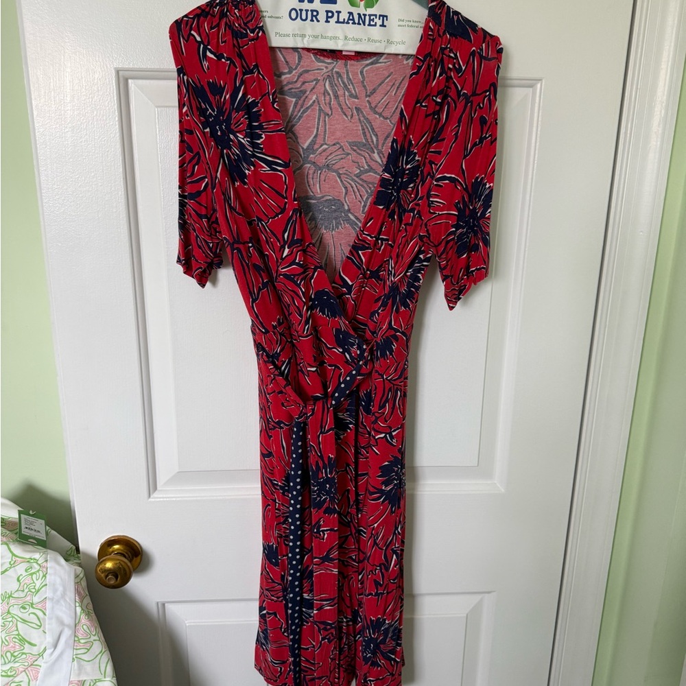 Lilly Pulitzer Red and Blue Floral Midi Dress